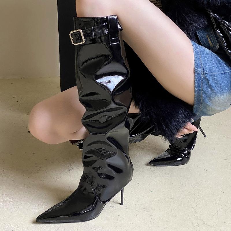 

Женские высокие сапоги с острым носком, сексуальные туфли на высоком каблуке, модные сапоги до колена на каблуке, туфли-лодочки, зимние новые женские ботильоны челси 40