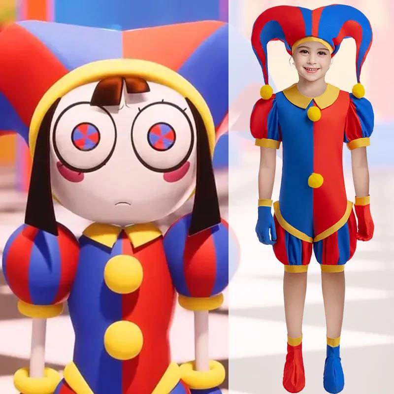 Anime The Amazing Digital Circus Pomni Cosplay Costume Uniform Jumpsuit Hat Bodysuit Human for Adult Kids Costume Cartoon Dress