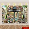 2D Floral Shop Backdrop "Hello Spring" Bicycle & Flower Party Background Banner