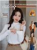 Velvet Semi-High Neck Long Sleeve Women's Modal Base Layer T-Shirt - Slimming White Autumn/Winter Fashion Top