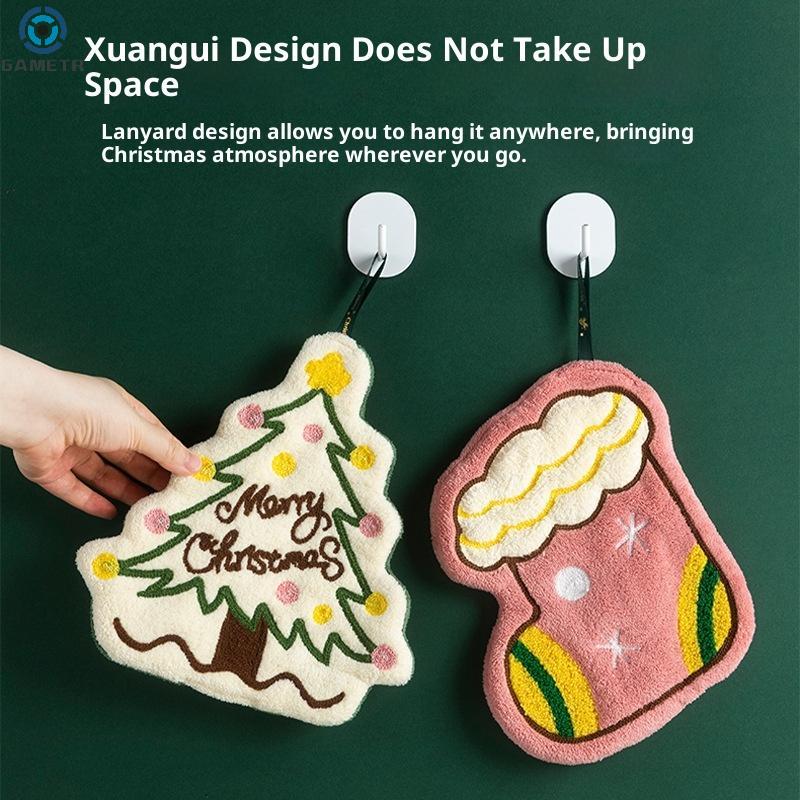 1PC Christmas Hand Towel Cartoon Gingerbread Man Snowman Socks Christmas Tree Gift Box Coral Fleece Towel Cleaning Cloth Rag