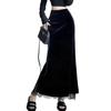 Eleganter schwarzer High-Waist-Midi-Rock aus Samt mit Spitze und Schlitz für Damen