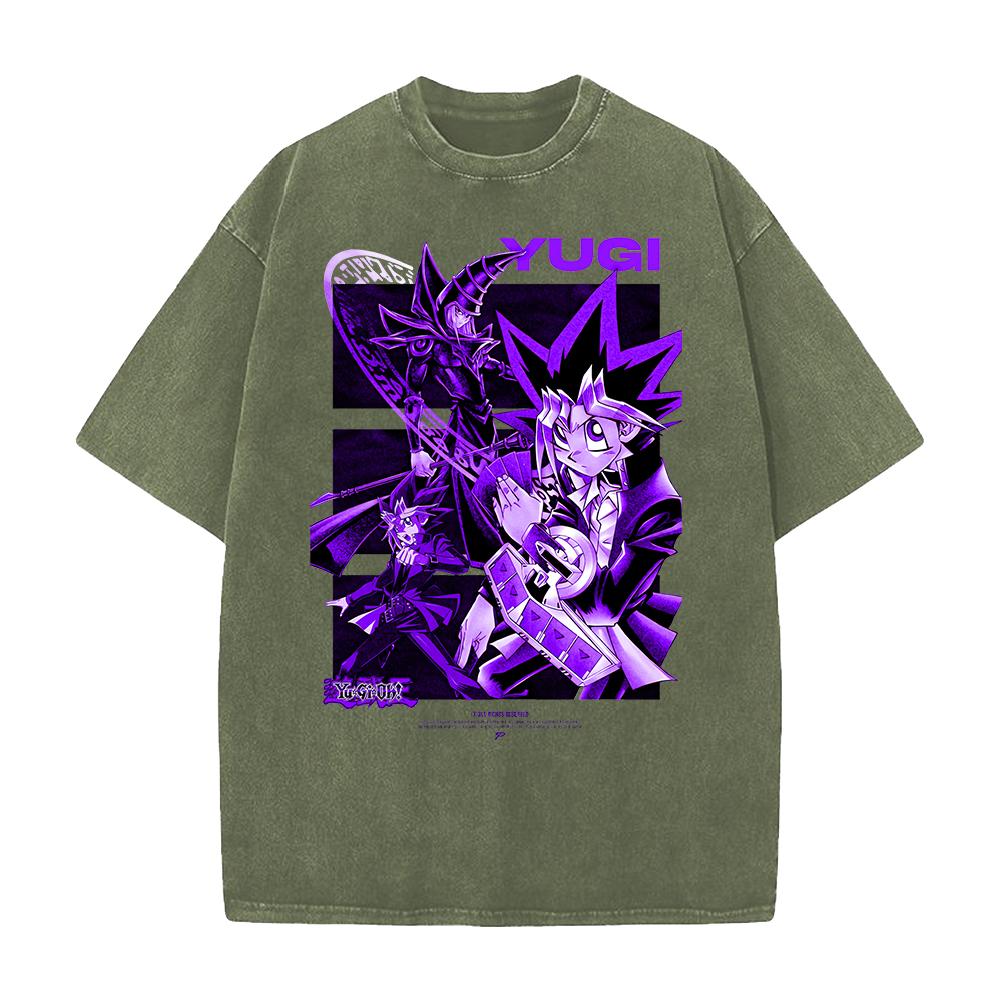 YUGI YuGiOh Anime Printed Tshirt Summer Short Sleeve Cotton Tee Shirt Hip Hop Vintage Washed Oversized Tops Mens Clothing