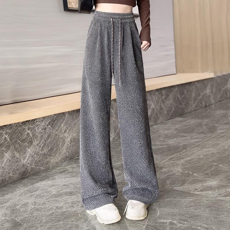 Women's High Waist Plus Velvet Drawstring Wide-Leg Pants