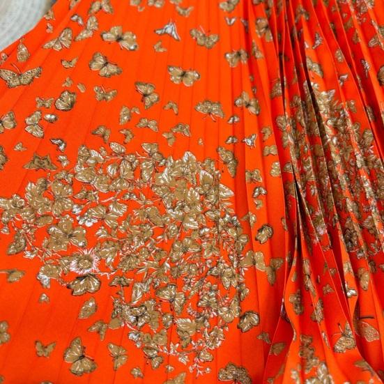 Fustă Lungă Stil Retro Talie Înaltă Elastică Fustă Pliată Imprimată cu Fluturi Tiv Larg Fustă din Material Respirabil Purtare Zilnică