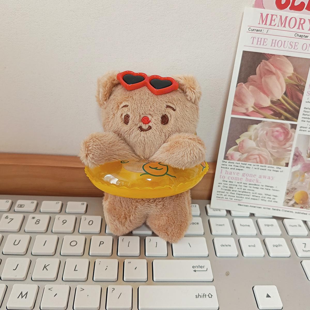 

Cute Cute Swimming Circle Butter Bear Pendant Cartoon Plush Toy Bear Doll Bag Hanging Keychain Doll 12cm