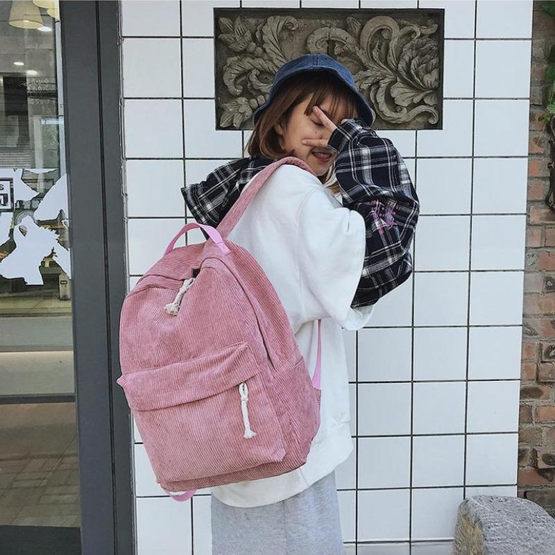 Autumn Winter New Corduroy Women's Backpacks Breathable Wear-resistant Solid Color Teenager Girl Shoulders Bag Large Capacity Casual Female Knapsacks