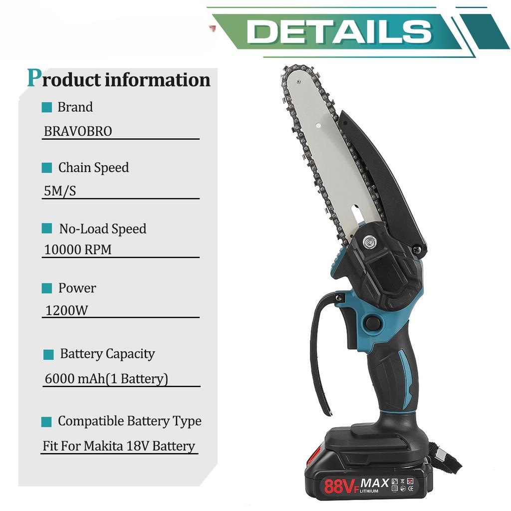 6 Inch 88VF Electric Saw Mini Chainsaw with Li-ion Battery Chains Kit Woodworking Cutter Tool for 18V Battery