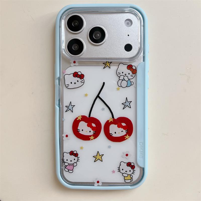 

Cute Light Blue Hello Kitty Cherry Phone Case For iPhone 17 16 15 14 Pro Max Star Pattern Clear Protective Cover For iPhone 17ProMax