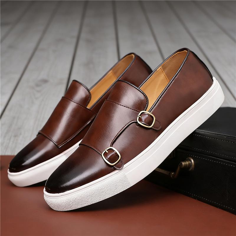 Schwarz Braun Neu Herren Slip-on Mönchsstrap Loafer Freizeit Lederschuhe Mode Designer Männlich Bequeme Sneaker Zapatos Hombre