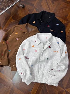 2025 Autumn Guochao Men's Floral Embroidery Retro Hoodie Jacket