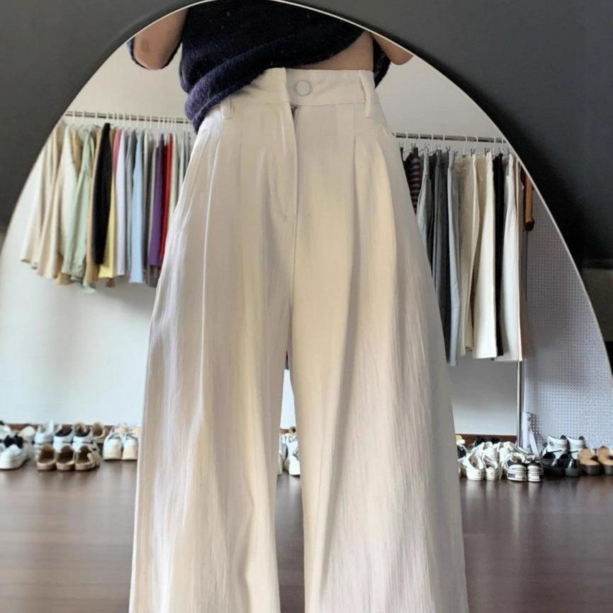 Pleated Texture Design White Jeans Big Size Women's Flesh Covering Loose Drag Floor Straight Wide Leg Long Trousers Jeans for Women Long Denim Pants