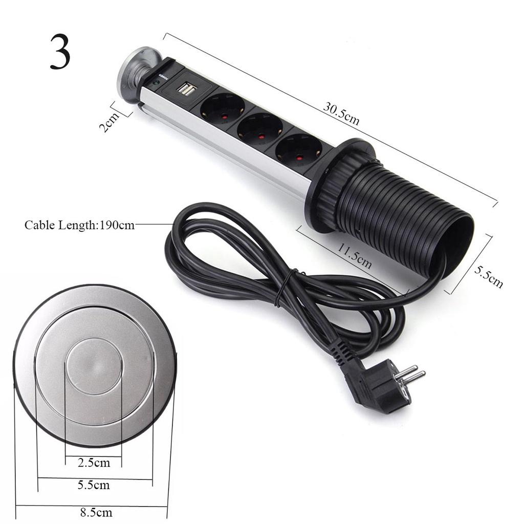 1000mA 220V 3/4/5/6 Power Kitchen Table Pull Up Socket Electrical Desktop Sockets 1 Led+2 charge USB Aluminum Shelf