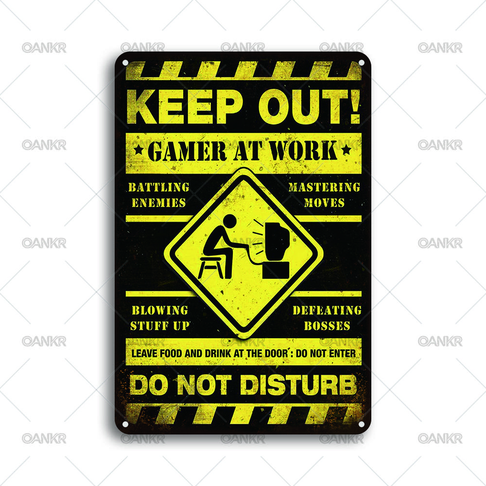 

Vintage Warning Art Metal Tin Sign Keep Out Gamer At Work Do Not Disturb Gaming Poster Metal Signs for Man Cave Home Wall Decor 20x30cm（7.8x11.8inch）