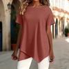 women's Solid Color Short Sleeve Irregular Hem Round Neck Loose Fit Casual Tunic Top Blouse