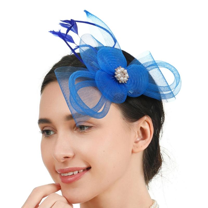 French Feathered Flower Fascinator Hair Clip For Women Elegant TeaParty Wedding Derby Cocktails Event Photography Props