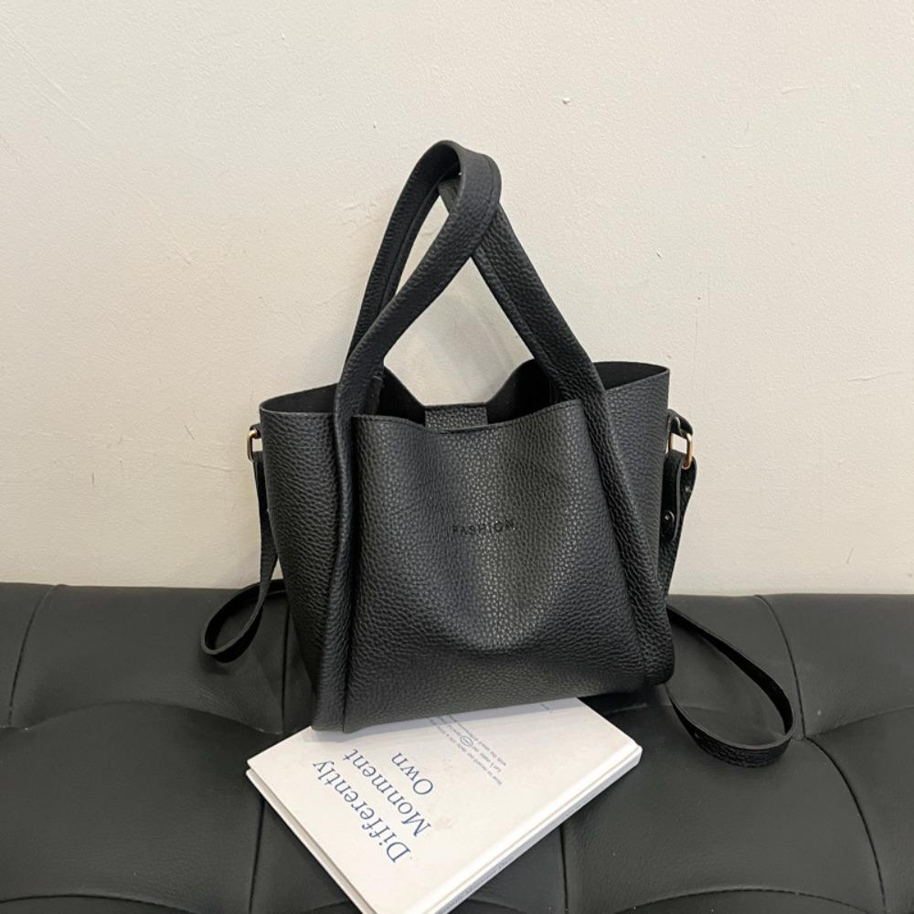 

Large Capacity Leather Top-handle Bags Solid Color Crossbody Totes Female Shoulder Bag Girls чёрный