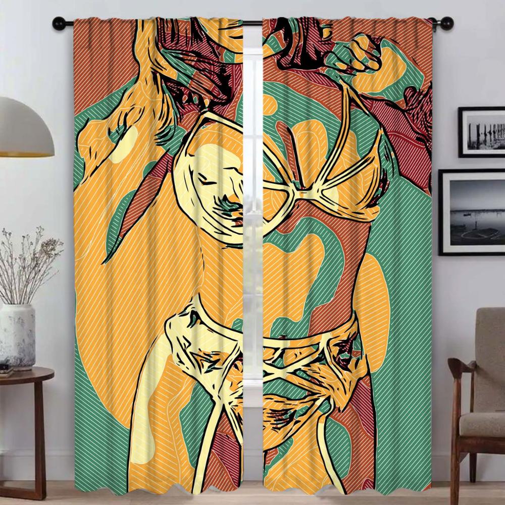 Abstract Sexy Girl Partition Blinds Halloween Decoration Window Curtain for Room 2 Panel Shades Elegant Room Curtains Living
