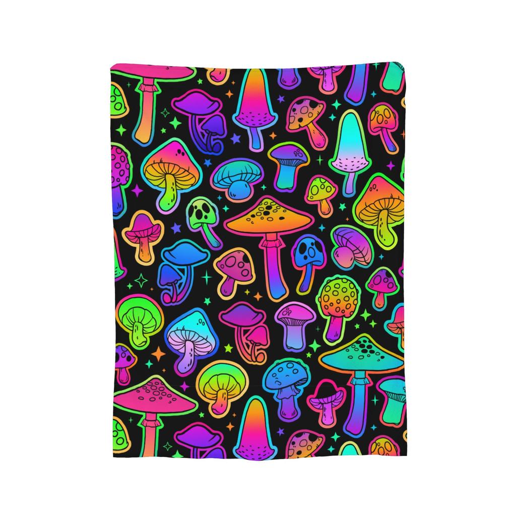 Bright Psychedelic Mushrooms Blanket Coral Fleece Plush Spring/Autumn  Multi-function Soft Throw Blanket for Bed Car Quilt