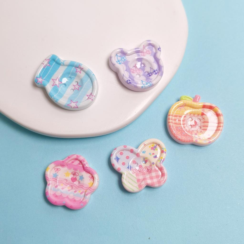 100pcs Kawaii Print Button Resin Charms Cute Flower Bear Cabochons for Scrapbooking