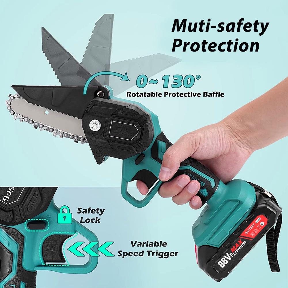 6 Inches 1200W 88Vf Electric Saw Pruning Chain Saw Garden Tree Logging Saw Woodworking Tools Wood Cutter for 18V Battery