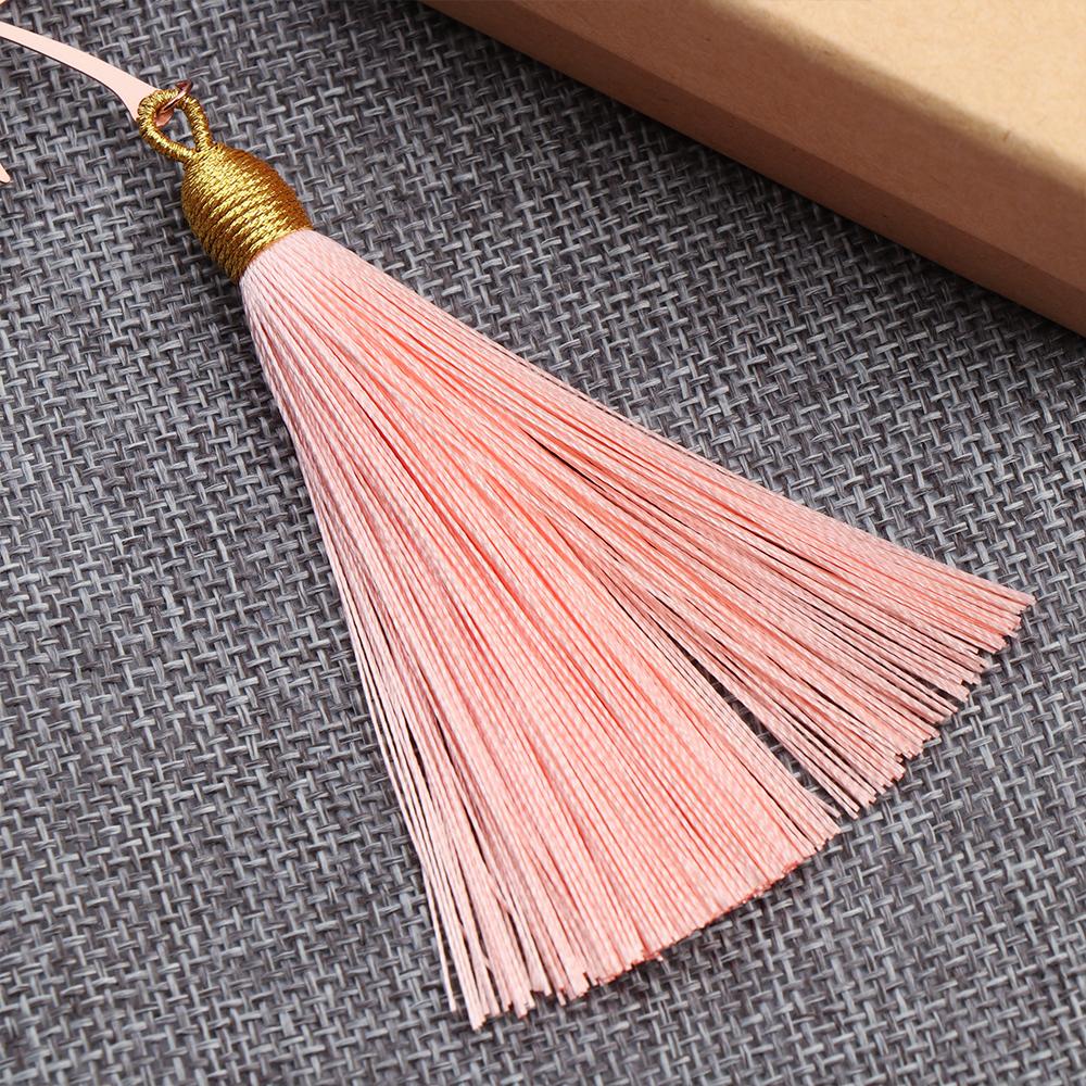 Stationery Rose Gold Apricot Metal Bookmark Tassel Leaf Chinese Style