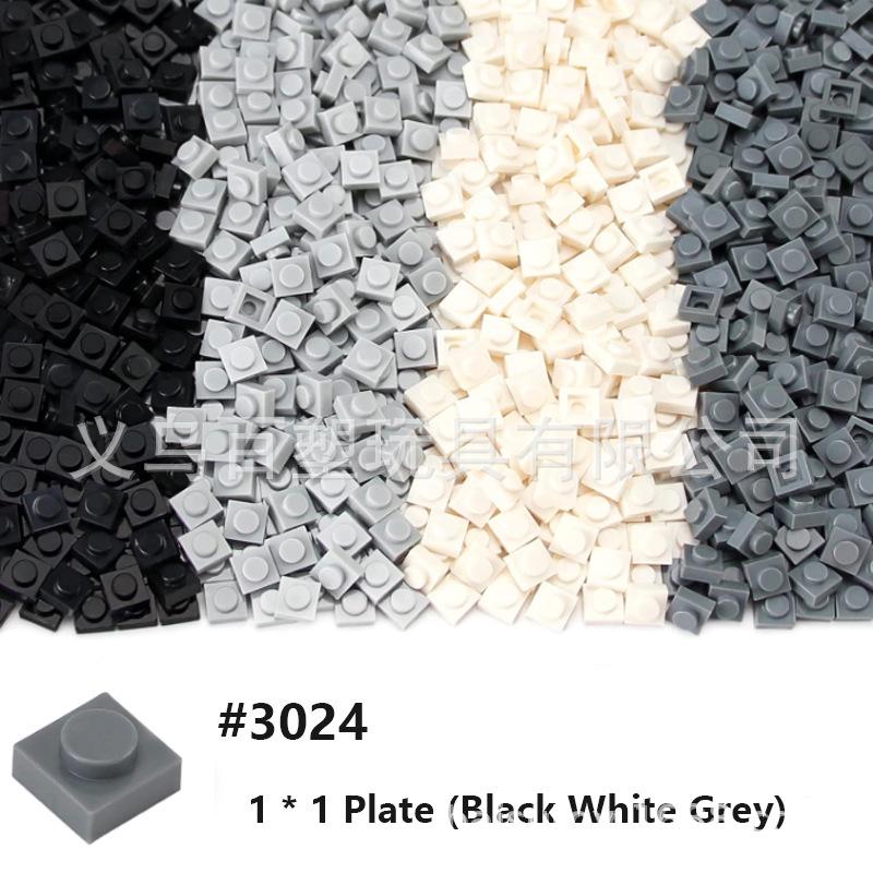 

1x1 Building Block Brick 3024: Black, White & Gray Series Compatible with LEGO Baseplates