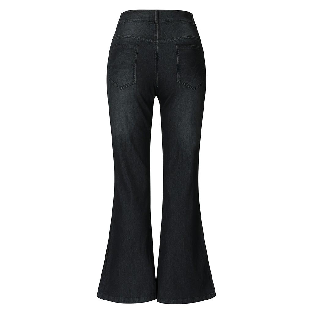 Women Flare Jeans Mid Waist Bell Jeans Stretch Slim Pants Length Jeans XXXL чёрный