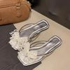 2025 summer new sweet transparent slippers women's outerwear bow open-toe hollow crystal fashion flip-flops