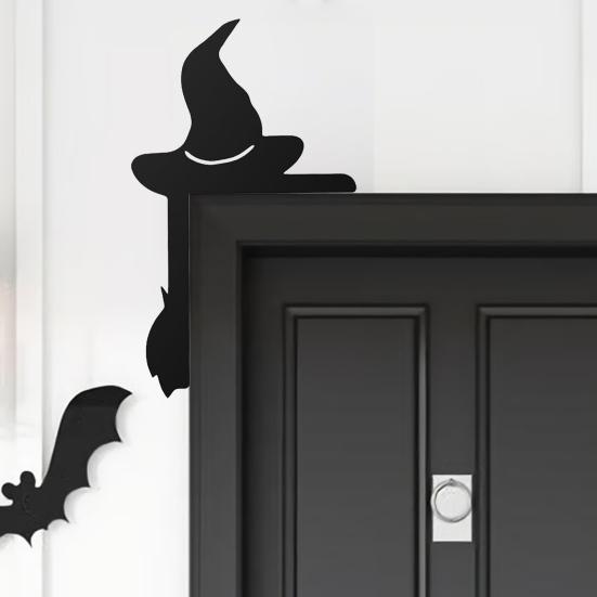 Halloween Door Corner Sign Decoration Easy Installation Door Frame Decor Ghost Black Cat Witch Hat Frame Topper Sign