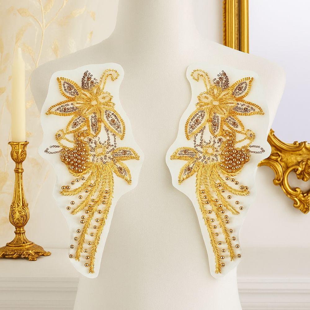 Handmade Nail Beads Clothing Applique Gold Embroidery Clothes Patches  Bridal Accessories