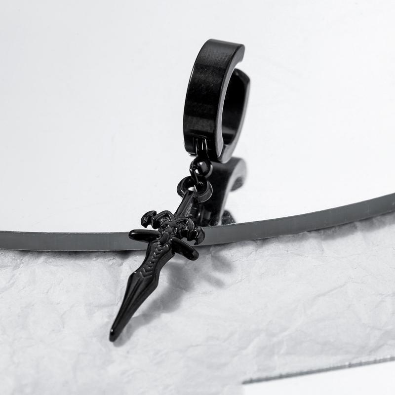 1 PC Men's Open Cuff Copper Color Black Sword Pendants Clip Earrings for Male Non-Piercing Ear Clips Fake Cartilage Earrings