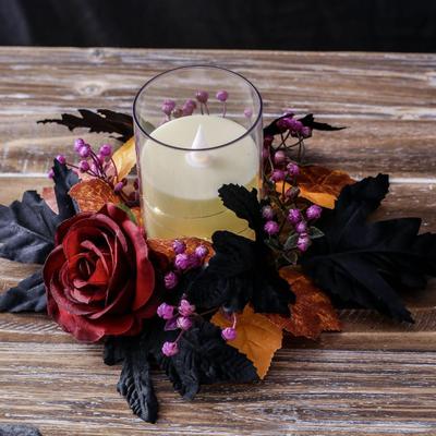 Anneau de Bougie d'Halloween Fausse Fleur Anneau de Couronne de Bougie Décoration de Table Centrale Réaliste 3 Pouces Pour Manteau de Cheminée de Fête