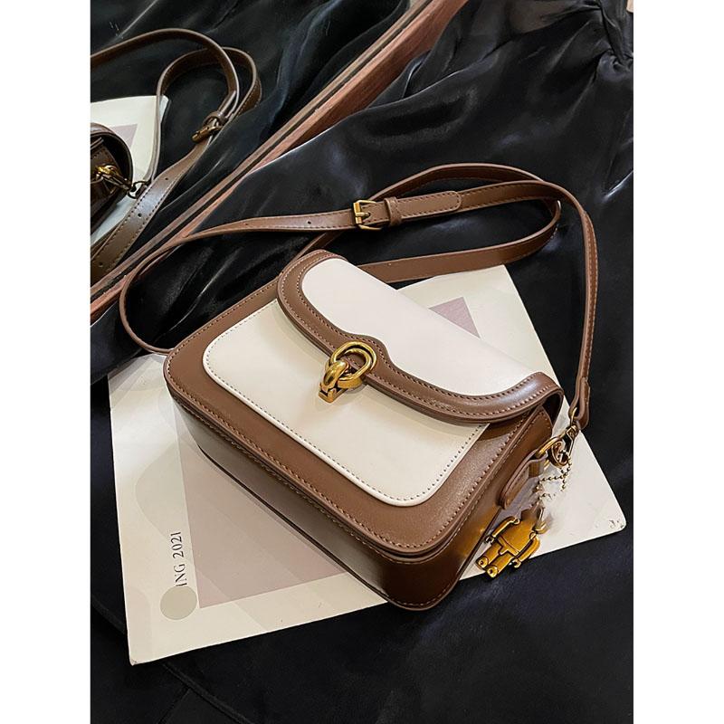 French Fashion Contrast Color Crossbody Bag Women's Spring New Retro Simple Small Square Bag High-Grade Casual Shoulder Bag