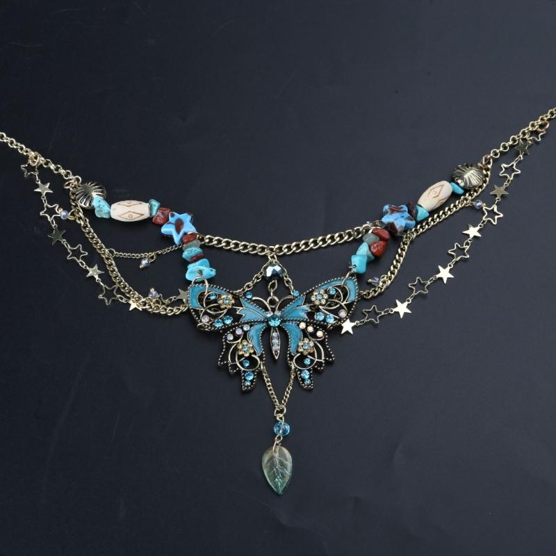 Chaîne de taille élégante à breloque papillon à plusieurs couches avec pompons, chaîne de corps ajustable, accessoire de mode pour les fêtes