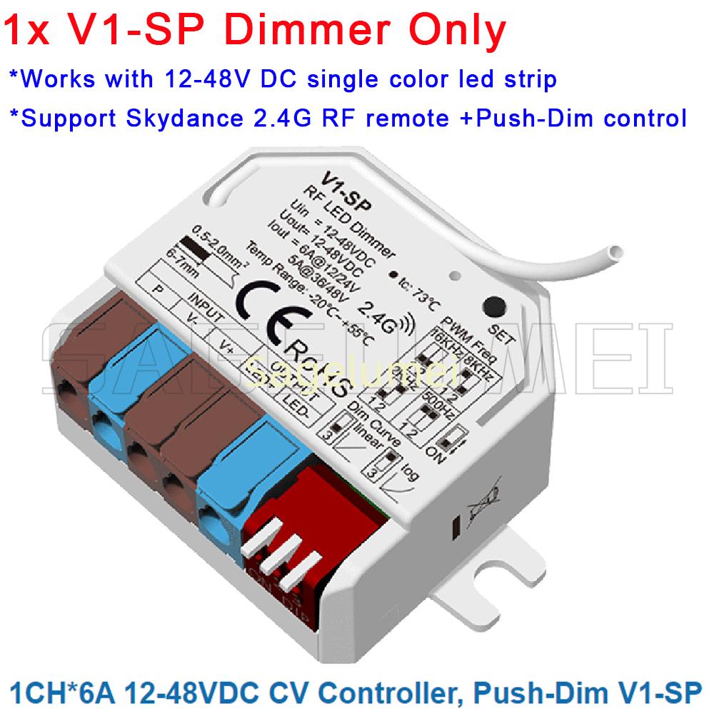 

DC12-48В 1К*6А V1-SP Skydance RF Диммируемый LED Контроллер Мини LED Диммер Функция Диммирования Кнопочным Переключателем Режим Затухания 3с RF 2.4G Пульт