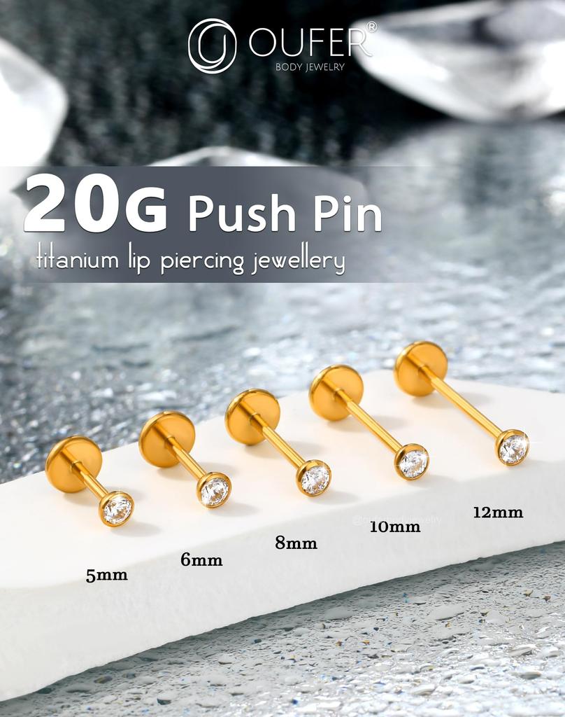 OUFER Body Piercing Body Piercing Nose Bar Titanium 20G Lip Labret Stud Bar Threadless Robe Piercing Push-in 5681012mm Trague Helix Conch Piercing