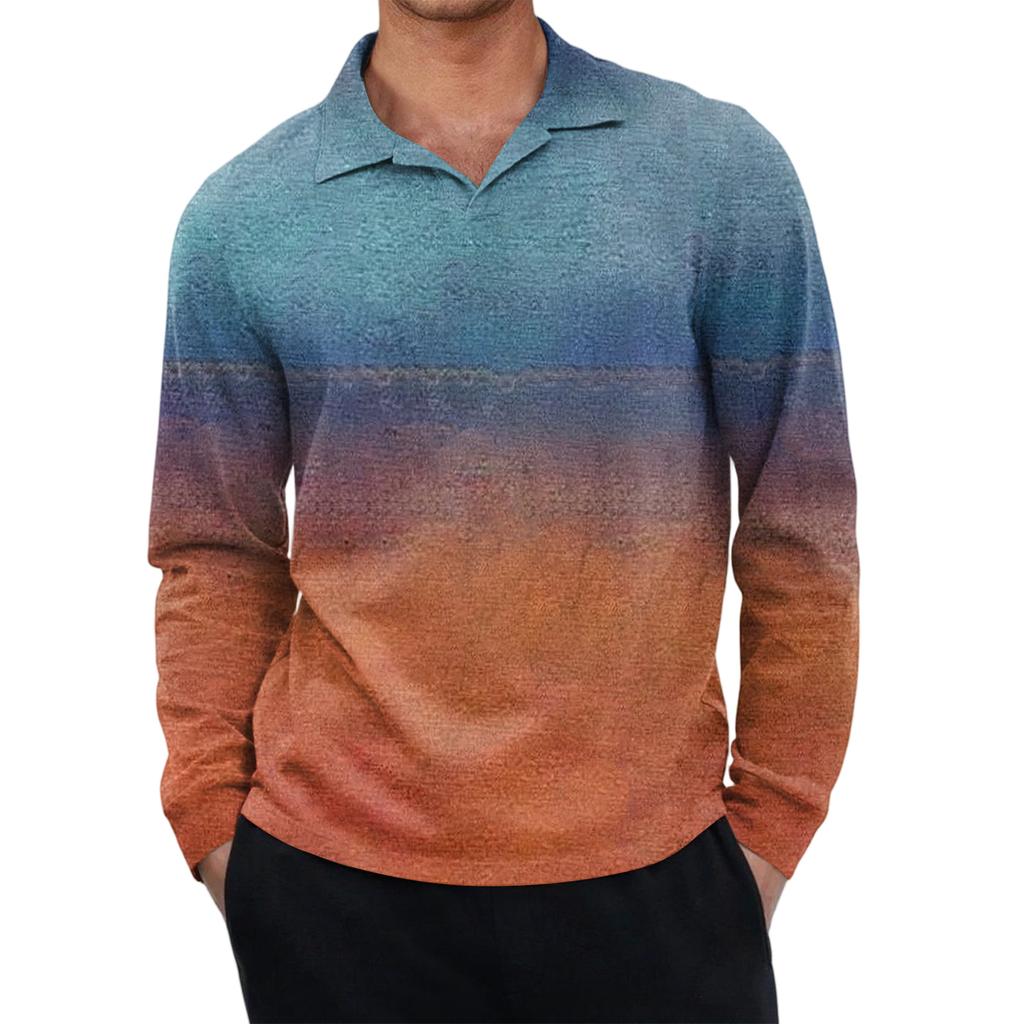 Men's Casual Retro Small V-neck Long-sleeved Top