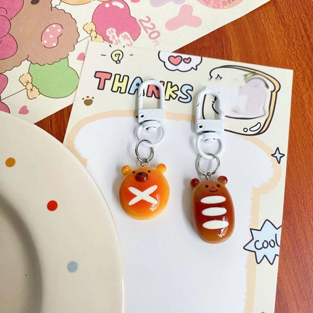 Korean Style French Bread Bear Keychain Trinket Key Ring Cute Cartoon Pendant  Women
