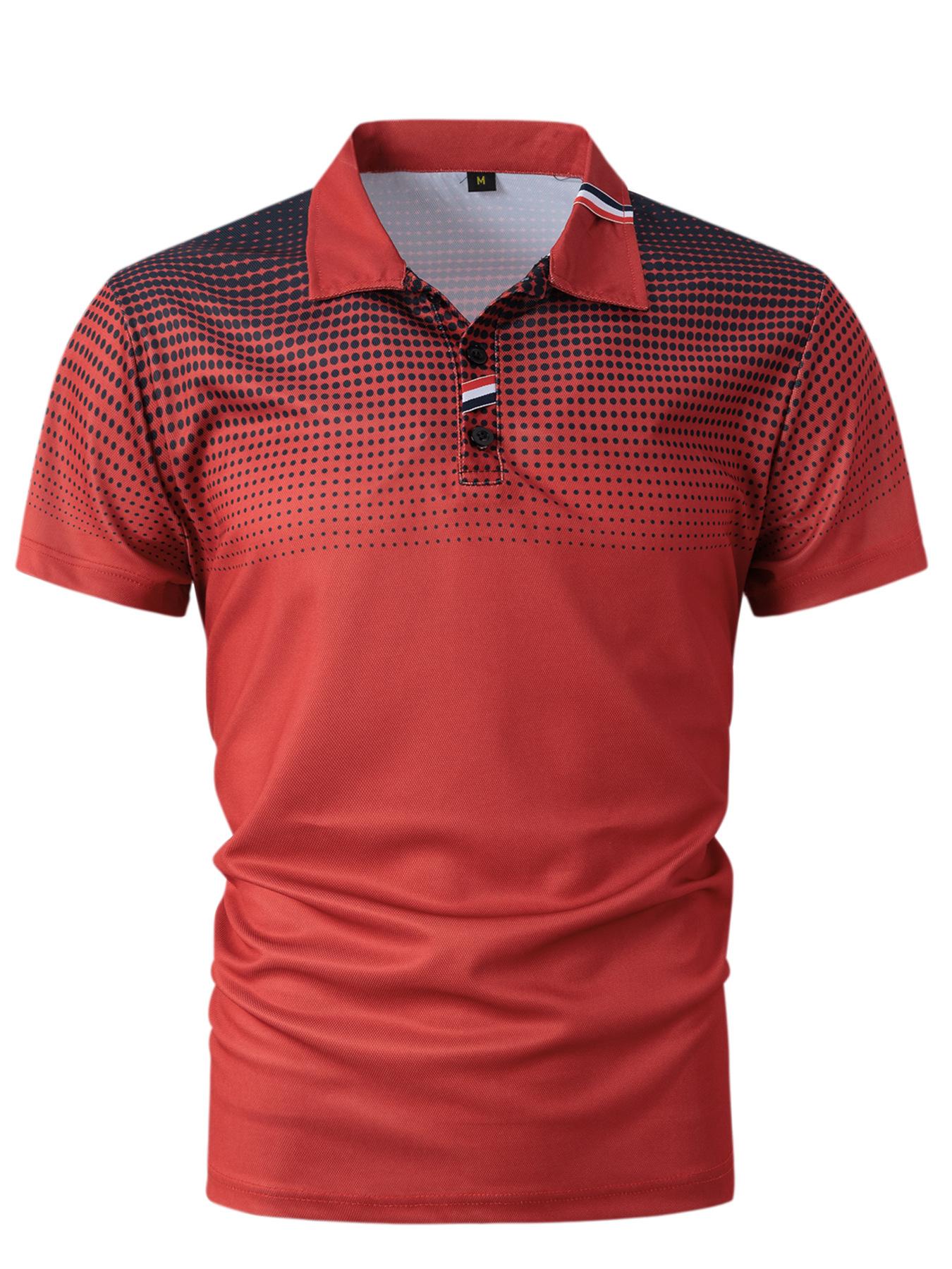 Forgirls Kort Mouw Knoop Verloopkleur Heren Sport Casual Zakelijk Poloshirt Top Herenkleding Cadeau voor Zomer Herfst M rood