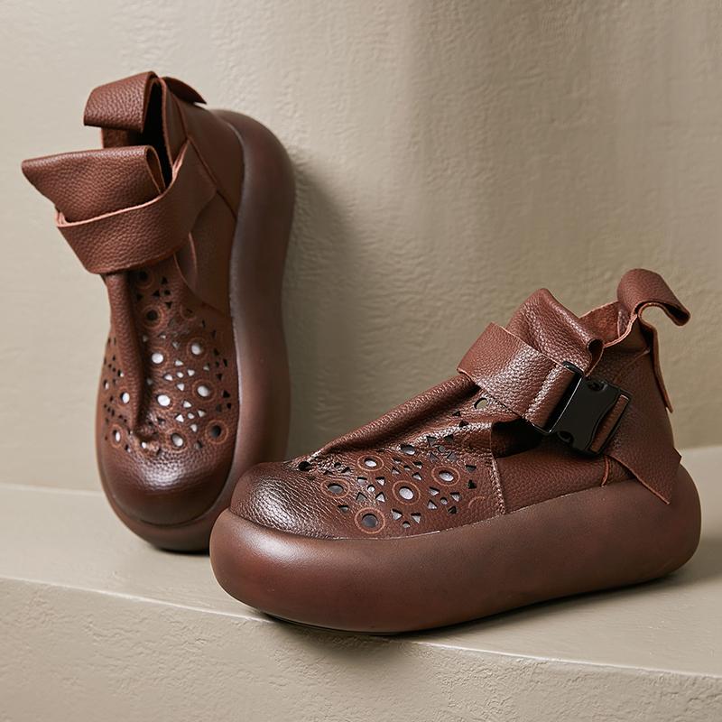 Fashion GKTINOO Retro Sandals 2025 Summer New Round Toe Genuine Leather Comfortable Thick Bottom 6cm Women's Platform Shoes