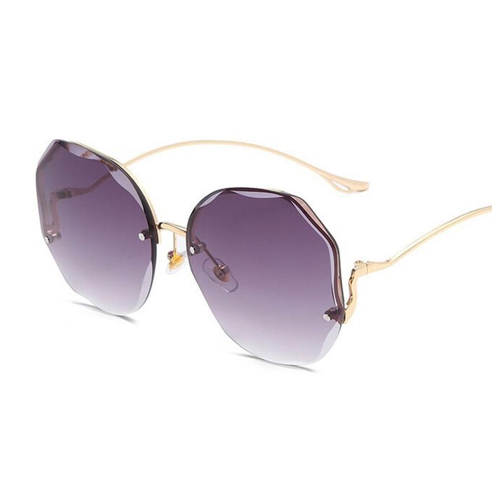 Luxe Ronde Gradiënt Zonnebril Vrouwen Metalen Gebogen Tempels Brillen Oceaan Randloze Mode Zonnebril Dames UV400