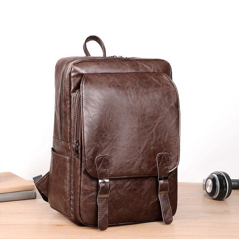 Men's backpack new leather texture large capacity Korean version business trip business computer bag travel student bag
