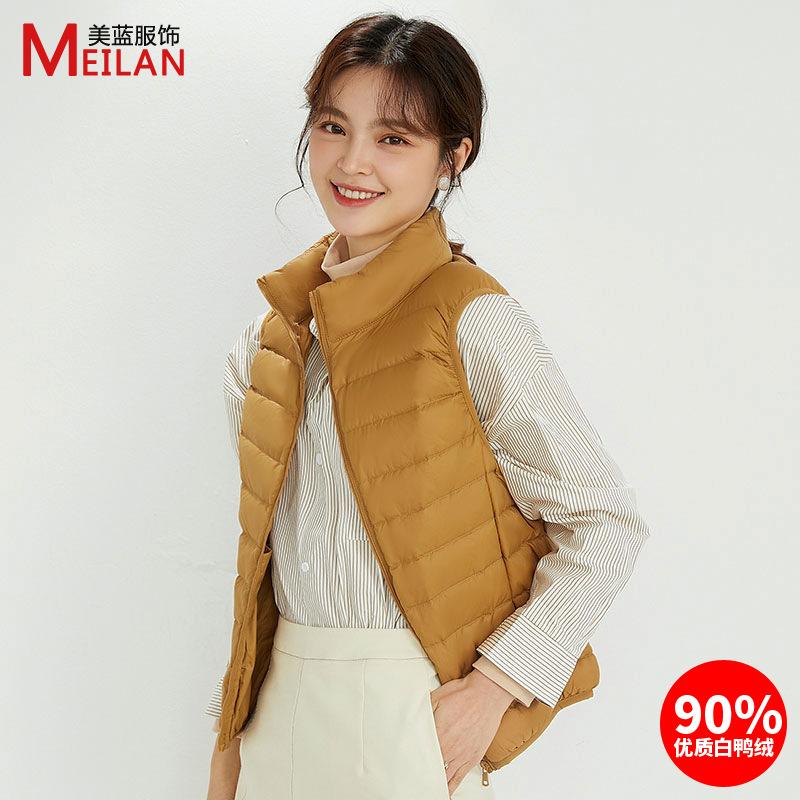 Velvet women's stand-up collar vest light down jacket women's large size thin light winter coat vest