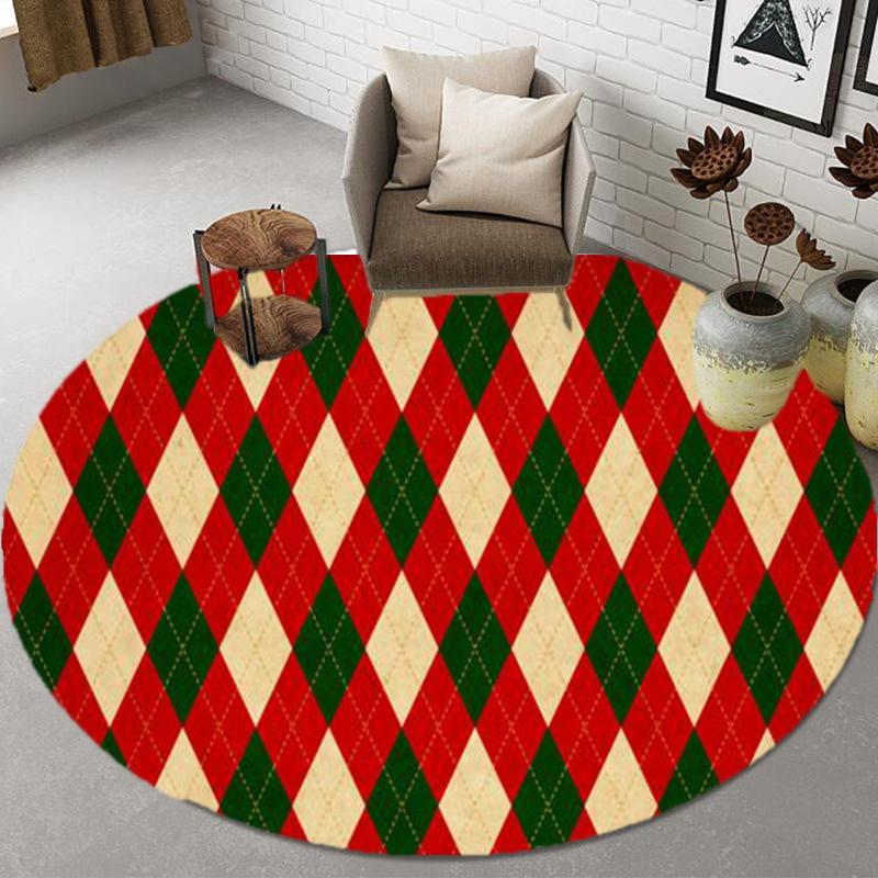Nordic Geometric Grid Printed Pattern Circular Floor Mat Home Living Room Sofa Bedroom Floor Decoration Carpet