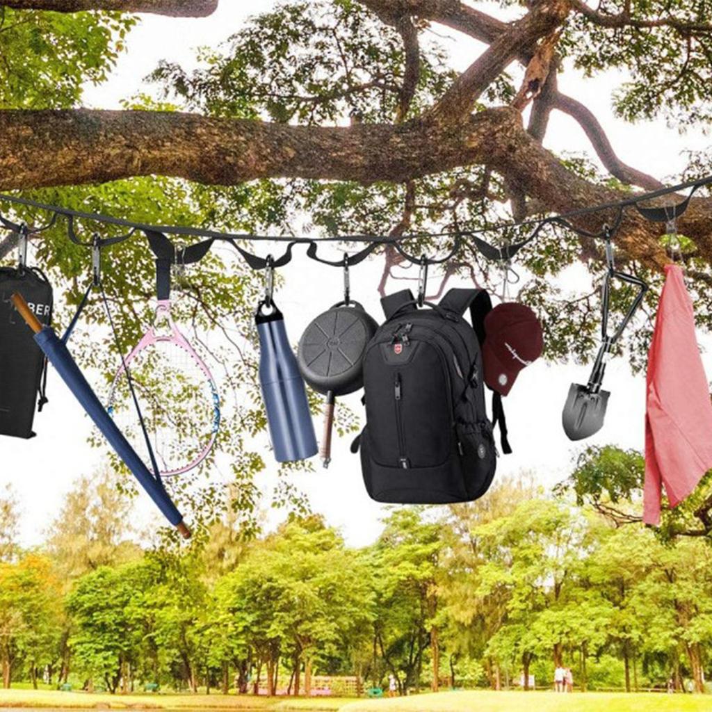 Camping Lanyard Outdoor Camping Clothesline Campsite Storage Strap Tent Lanyard with D Buckle Black