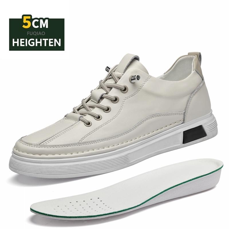 Fashion Genuine Leather Men's 5CM Lift Casual Sneakers Fashion Comfortable Breathable Slip-on Elevator Loafers Height Increasing Sports