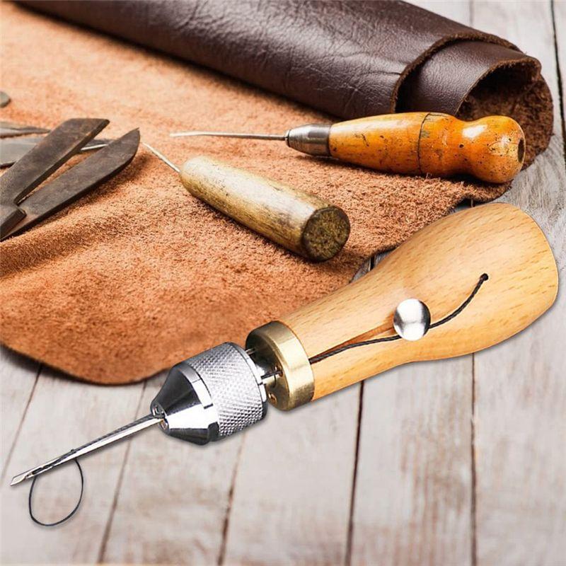 A60zleather Sewing Awl Kit Craft Tools Hand Sewing Machine Lock Stitcher Thread Needles Set Cow Leather Carving Toolsmay