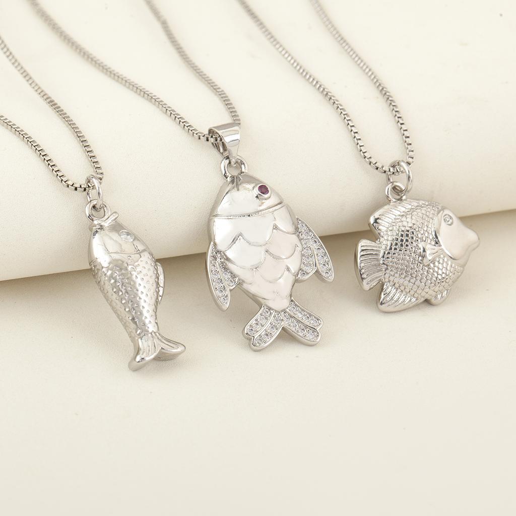Nidin Simple Fashion Fish Shape Charm Pendant Necklace 3 Styles For Women Men Copper Micro Inlaid Zircon Daily Party Jewelry