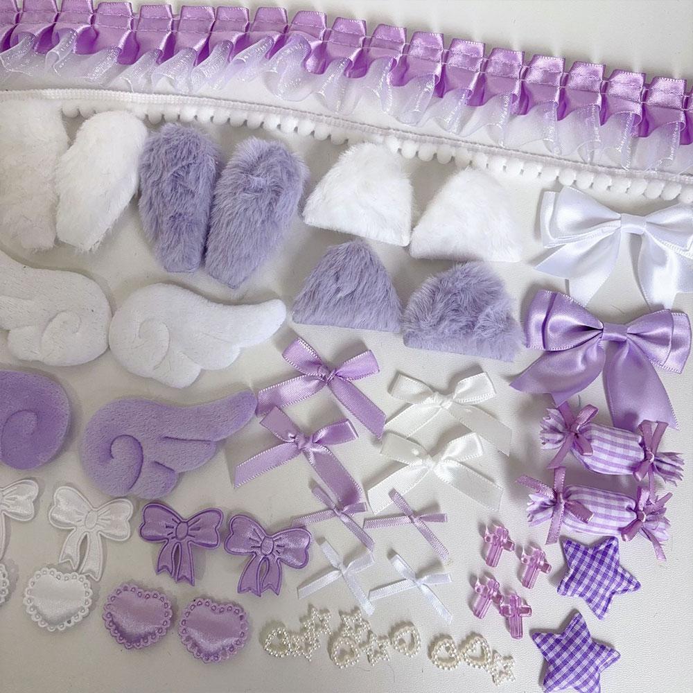 Gekräuselte Satin-Plüsch-Ohren-Dekorations-Set DIY Handgemacht Ita?Tasche Dekoration Zubehör Set Fotokartenhalter Materialpaket Bastelbedarf